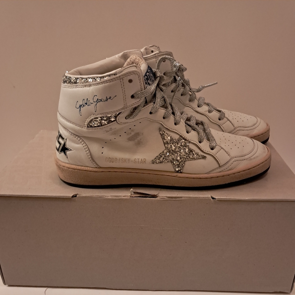 Golden Goose Sneakers Women's 38 8 Skystar High Top Leather Sequins Designer - Picture 3 of 16